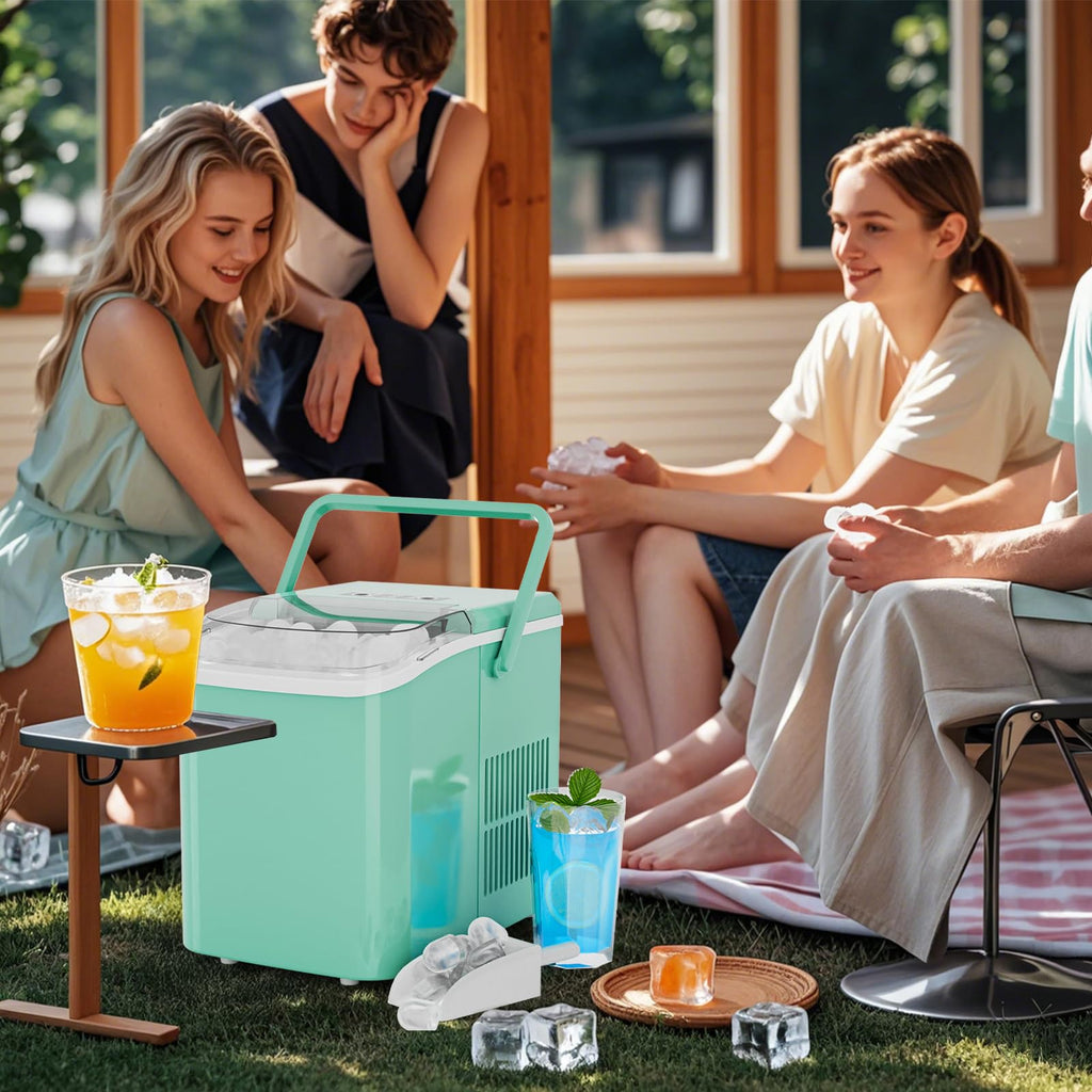 Ice Makers Countertop with Handle, Portable Ice Machine, 9 Bullet Cubes in 6 Mins, 26lbs in 24Hrs, Auto-Cleaning, with Basket and Scoop, for Home, Kitchen, RV, Camping,