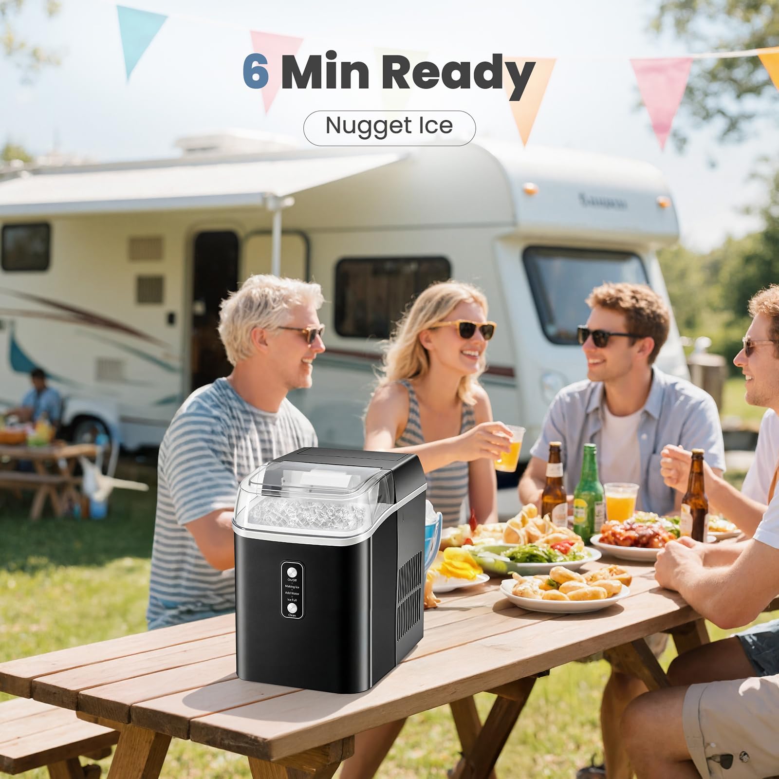 Countertop Ice Maker with Handle, 26lbs/24H Portable Ice Machine, 9 Bullet Cubes Ready in 6 Mins, Self-Cleaning, Quiet Compact for Home, Kitchen, RV, Camping,