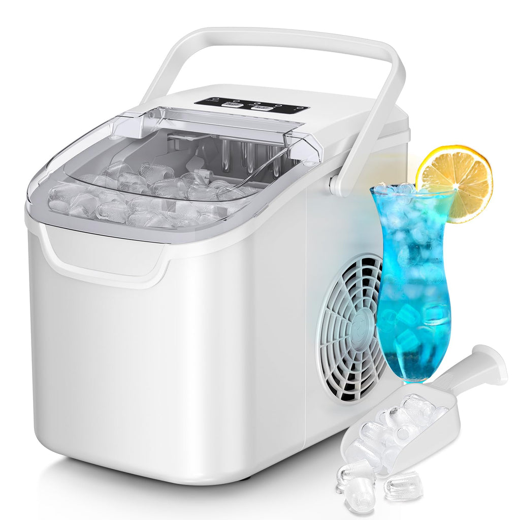 Ice Maker Machine, 8 Ice Cubes in 6 mins, 26lb/Day Bullet Ice with 2 Sizes- Portable Mini, Energy Saving & Basket/Scoop for Home/Party/Travel/Camping/Bar,Grey