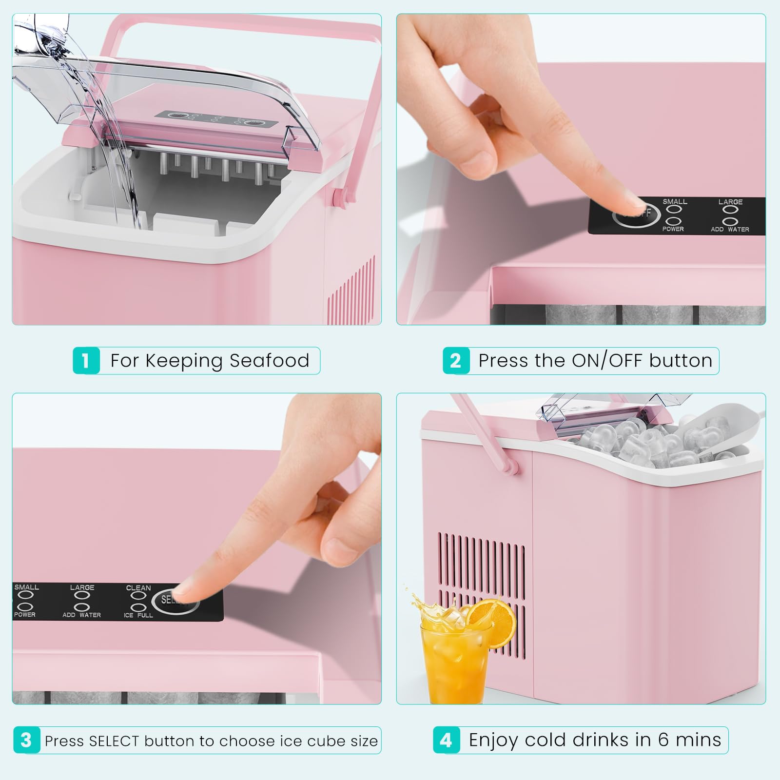 Ice Maker Machine with Handle,26lbs in 24Hrs,9 Ice Cubes in 6 Mins,Auto-Cleaning Portable Ice Maker with Basket and Scoop, Countertop Ice Maker for Home/Kitchen/Camping/RV
