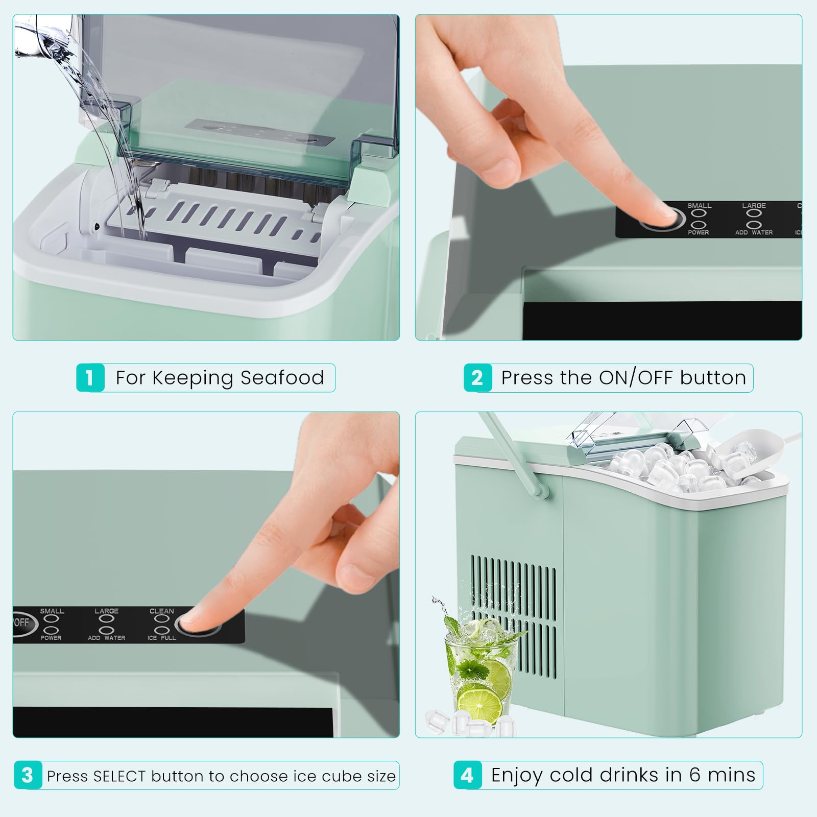 Ice Maker Machine with Handle,26lbs in 24Hrs,9 Ice Cubes in 6 Mins,Auto-Cleaning Portable Ice Maker with Basket and Scoop, Countertop Ice Maker for Home/Kitchen/Camping/RV