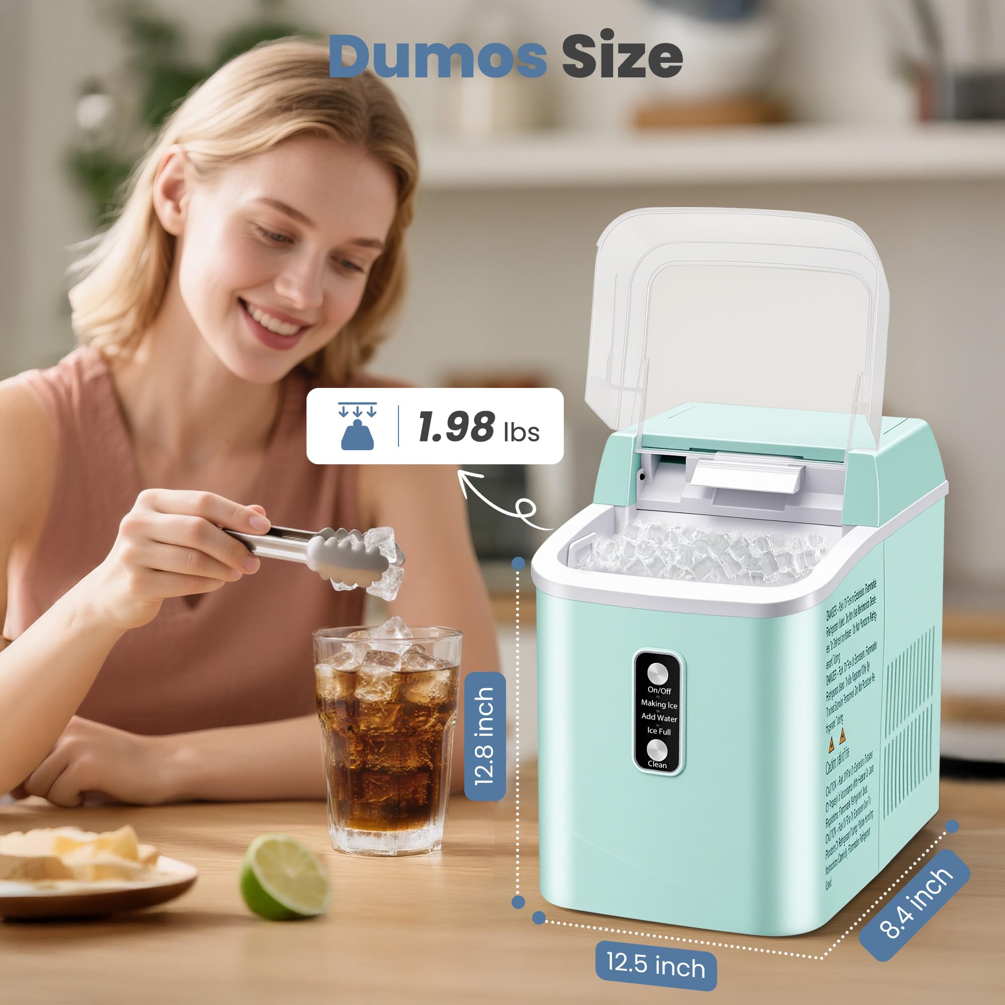 Countertop Ice Maker with Handle, 26lbs/24H Portable Ice Machine, 9 Bullet Cubes Ready in 6 Mins, Self-Cleaning, Quiet Compact for Home, Kitchen, RV, Camping,