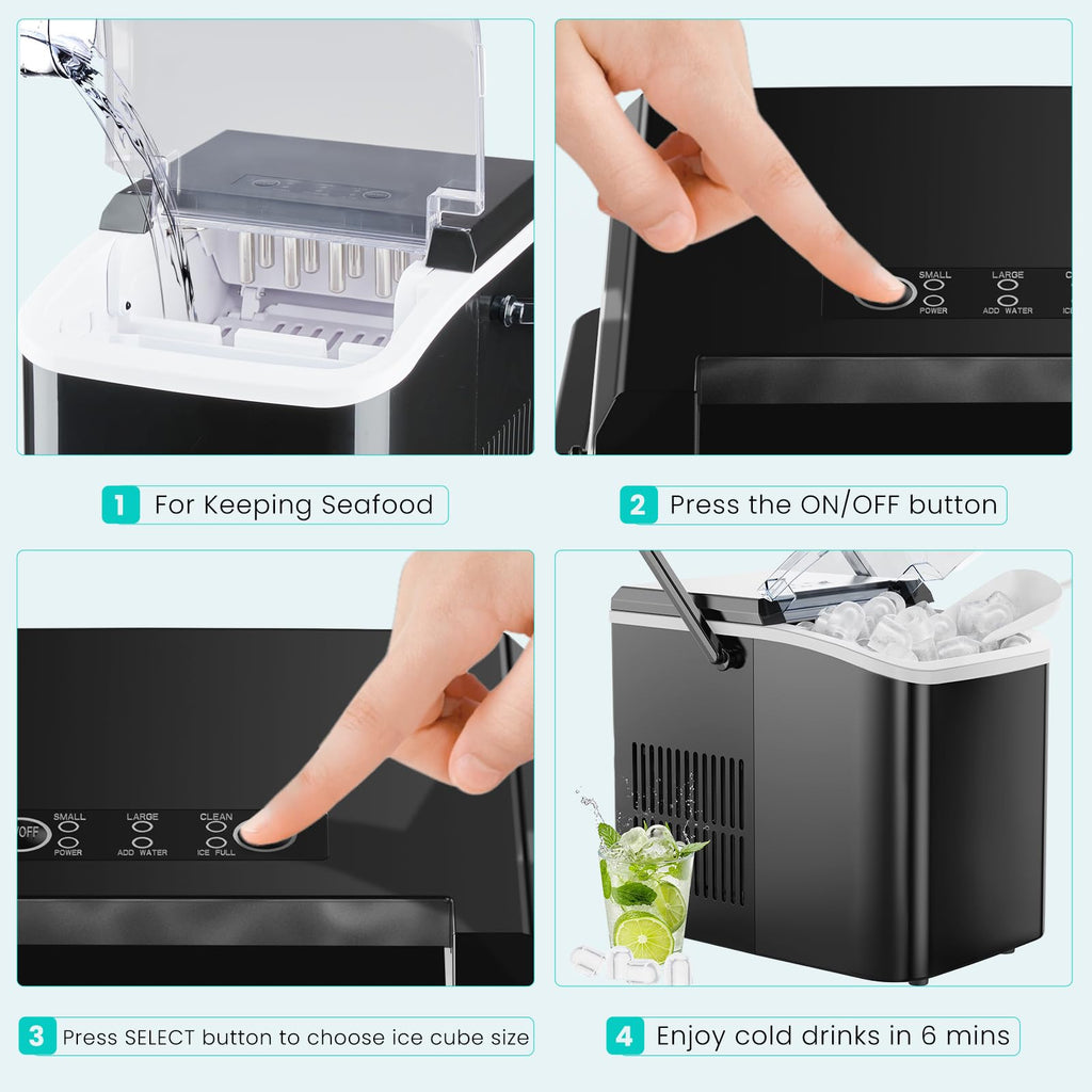Ice Maker Machine with Handle,26lbs in 24Hrs,9 Ice Cubes in 6 Mins,Auto-Cleaning Portable Ice Maker with Basket and Scoop, Countertop Ice Maker for Home/Kitchen/Camping/RV