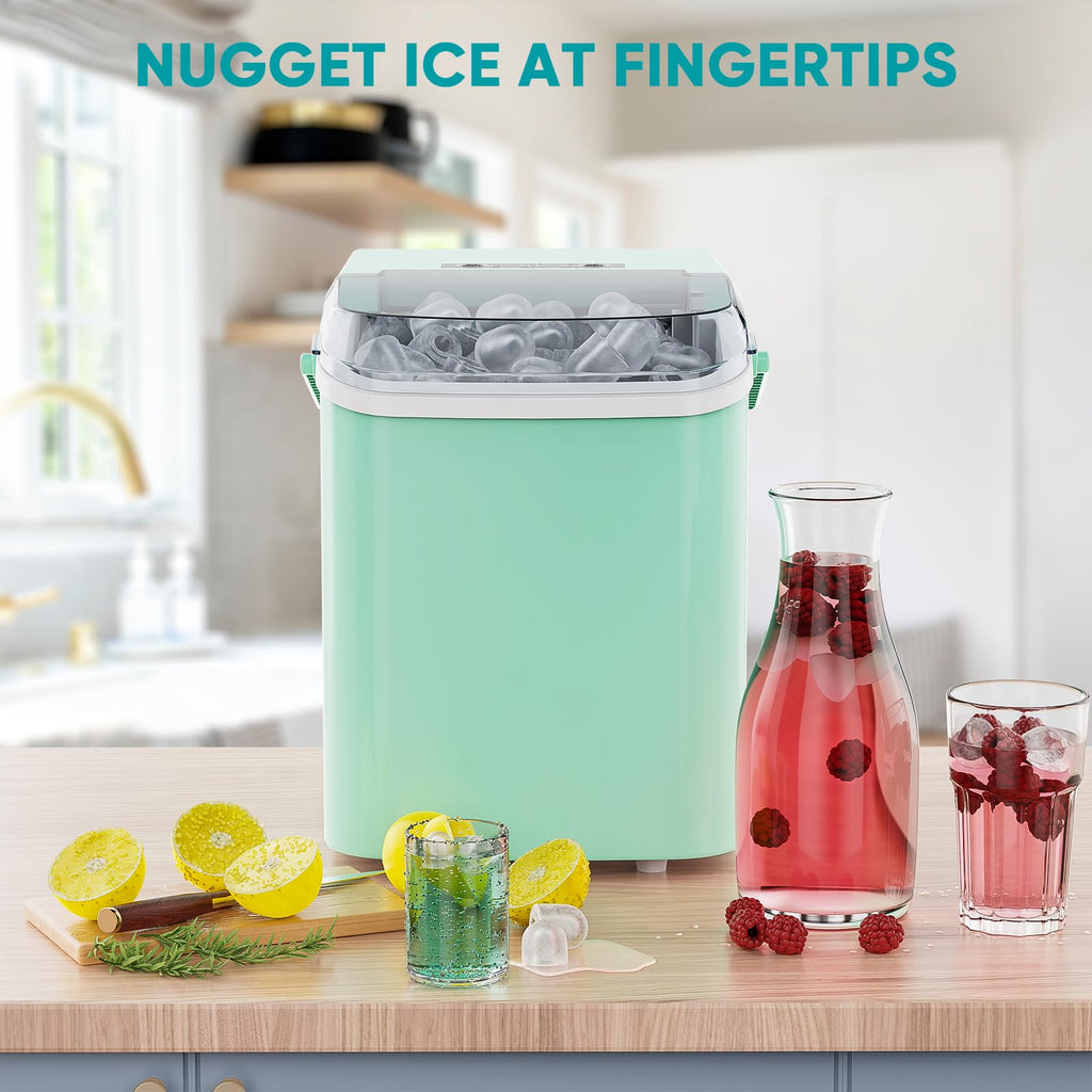 Ice Makers Countertop with Handle, Portable Ice Machine, 9 Bullet Cubes in 6 Mins, 26lbs in 24Hrs, Auto-Cleaning, with Basket and Scoop, for Home, Kitchen, RV, Camping,