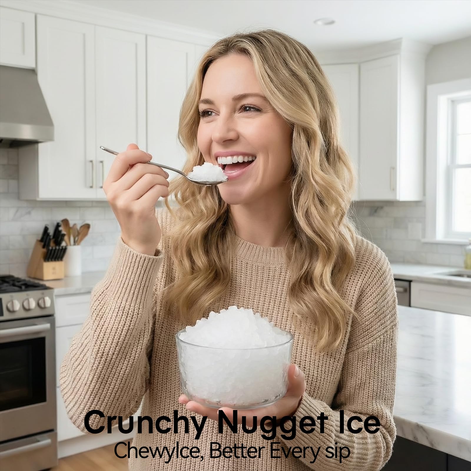 Nugget Ice Makers Countertop, Portable Nugget Ice Machine, Ready in 6 Mins, 24lbs in 24Hrs, Auto-Cleaning, with Basket and Scoop, for Home, Kitchen, RV, Camping, Black