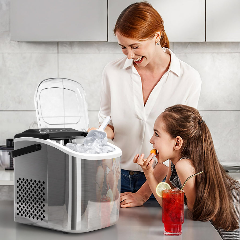 Ice Makers Countertop with Handle, 2 Sizes of Ice, 9 Bullet Ice Cubes in 6 Mins, 26Lbs/24H, Portable Ice Maker with Self-Cleaning, Ice Machine for Home&Kitchen&Office&Party