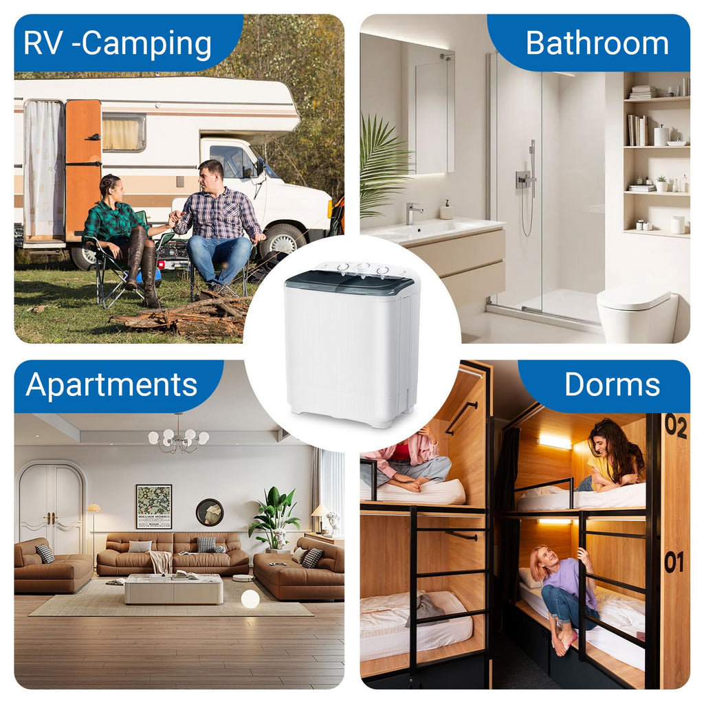 Portable Twin Tub 18lbs Washing Machine with Drying Rack and 10 Hangers, 11lbs Washer Mini Compact Laundry Machine with 7lbs Spinner, Semi-automatic Washer Combo for Dorms, Apartment