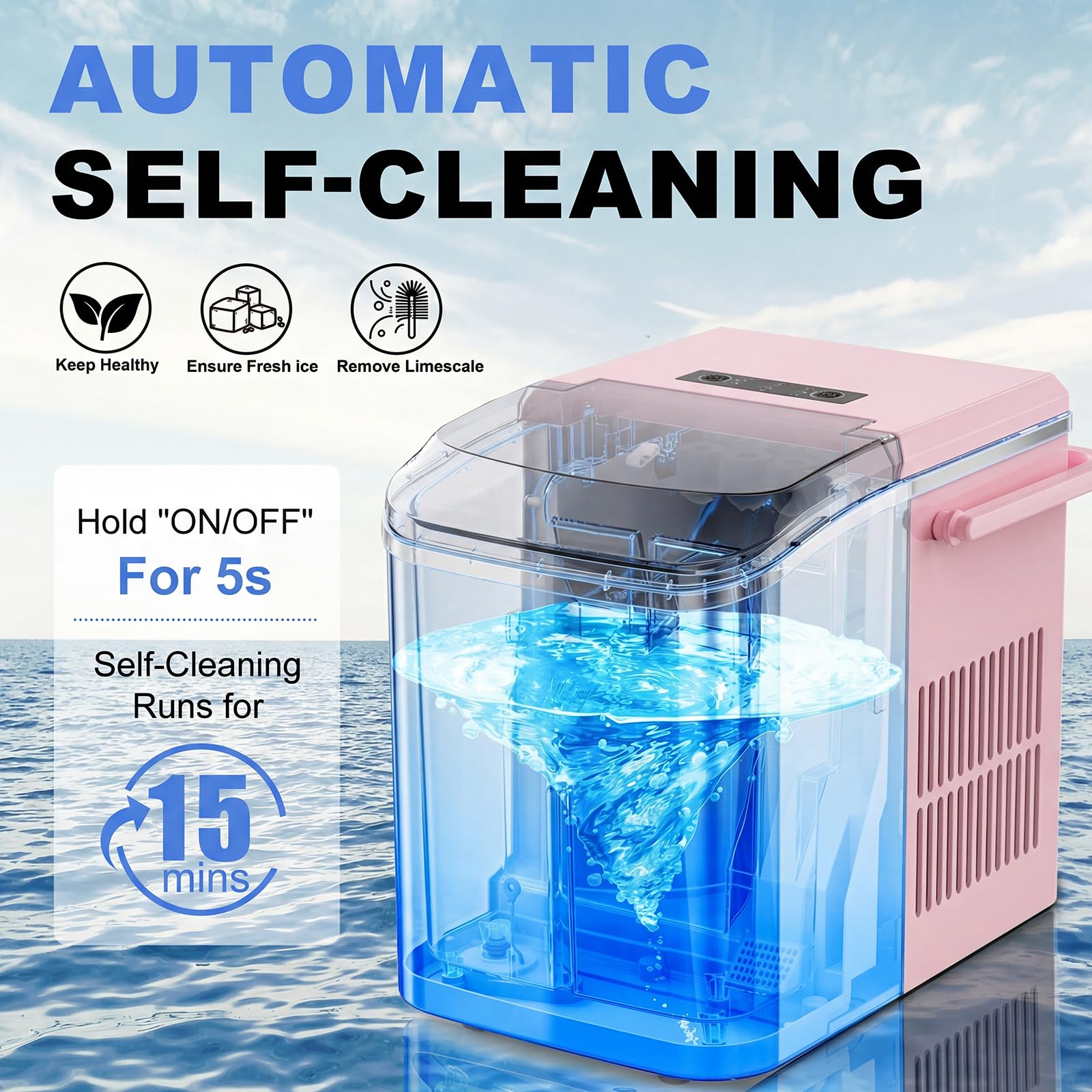 Ice Makers Countertop with Handle, Portable Ice Machine, 9 Bullet Cubes in 6 Mins, 26lbs in 24Hrs, Auto-Cleaning, with Basket and Scoop, for Home, Kitchen, RV, Camping,