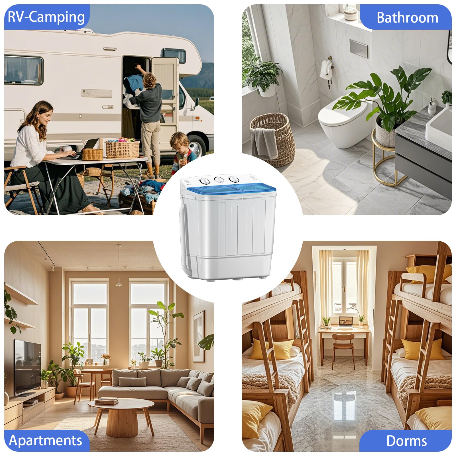 Portable Twin Tub 18lbs Washing Machine with Drying Rack and 10 Hangers, 11lbs Washer Mini Compact Laundry Machine with 7lbs Spinner, Semi-automatic Washer Combo for Dorms, Apartment