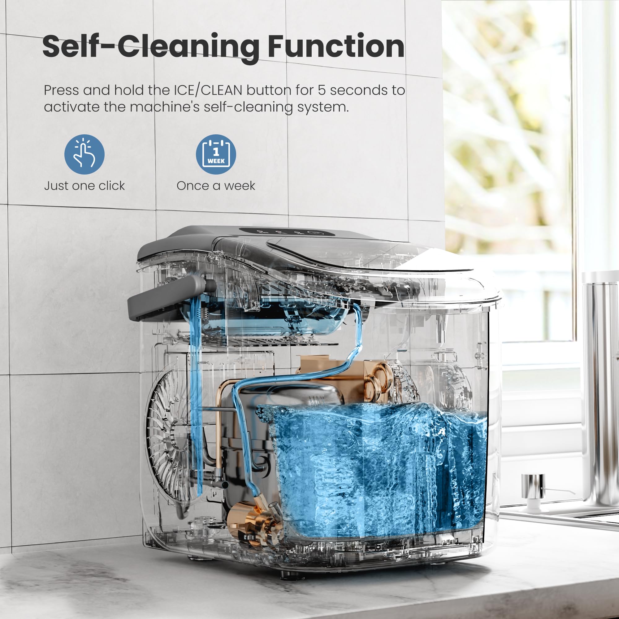 Ice Makers Countertop with Handle, 2 Sizes of Ice, 9 Bullet Ice Cubes in 6 Mins, 26Lbs/24H, Portable Ice Maker with Self-Cleaning, Ice Machine for Home&Kitchen&Office&Party