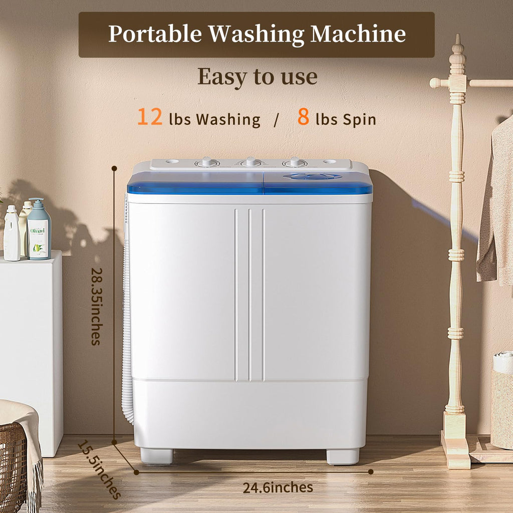 Portable Washing Machine, Twin Tub Washing Machine Laundry Compact Washer spinner Combo with 14lbs capacity, 9Lbs Washer and 5Lbs Spinner dryer for Apartments RVs and Dorms