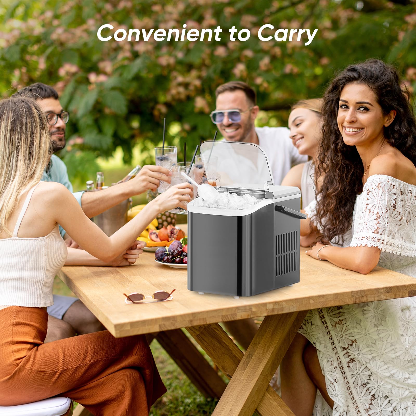 Countertop Ice Maker with Handle, 26lbs/24H Portable Ice Machine, 9 Bullet Cubes Ready in 6 Mins, Self-Cleaning, Quiet Compact for Home, Kitchen, RV, Camping,