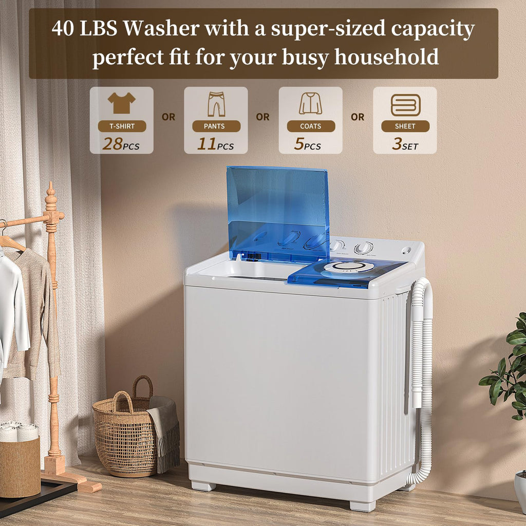 Portable Washing Machine, Twin Tub Washing Machine Laundry Compact Washer spinner Combo with 14lbs capacity, 9Lbs Washer and 5Lbs Spinner dryer for Apartments RVs and Dorms