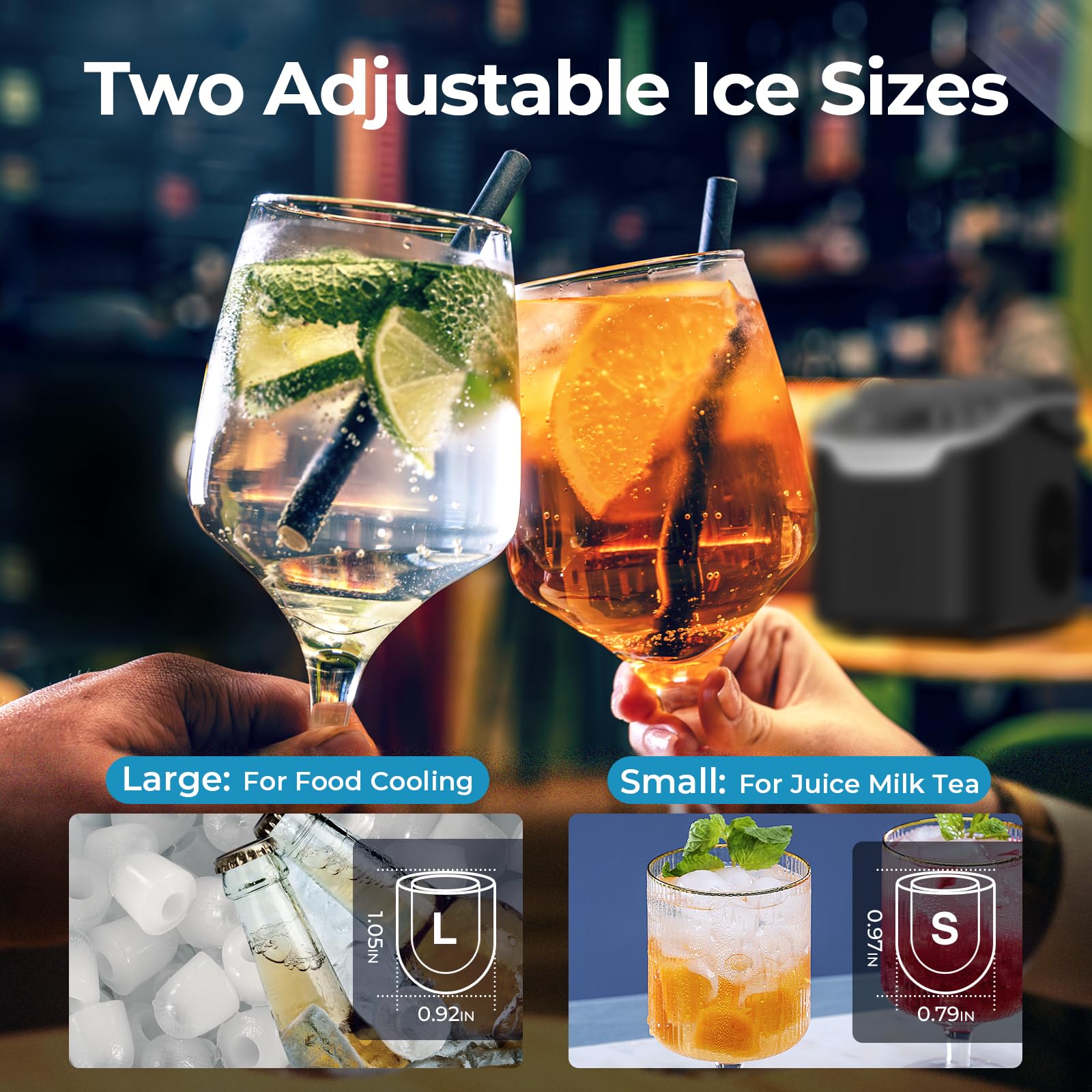 Ice Maker Machine, 8 Ice Cubes in 6 mins, 26lb/Day Bullet Ice with 2 Sizes- Portable Mini, Energy Saving & Basket/Scoop for Home/Party/Travel/Camping/Bar,Grey