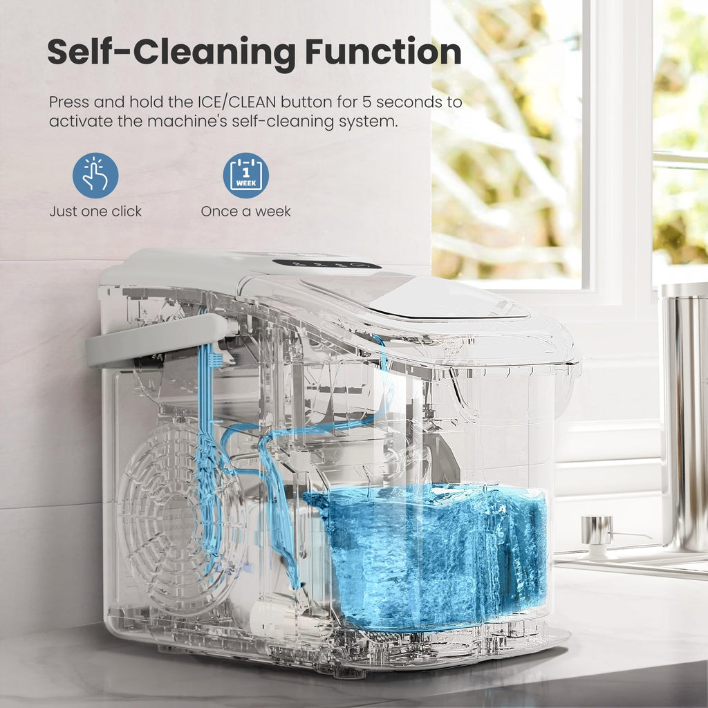 Ice Makers Countertop with Handle, 2 Sizes of Ice, 9 Bullet Ice Cubes in 6 Mins, 26Lbs/24H, Portable Ice Maker with Self-Cleaning, Ice Machine for Home&Kitchen&Office&Party