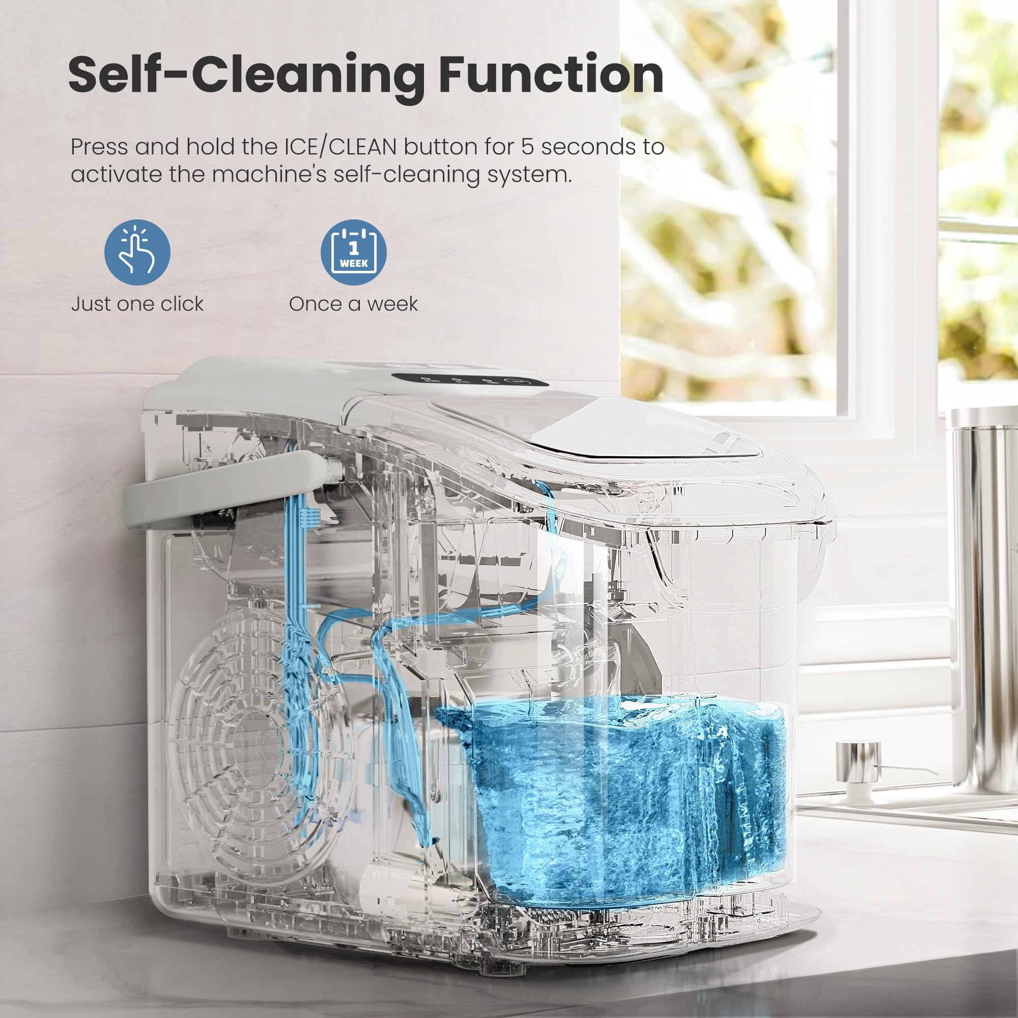 Ice Makers Countertop with Handle, 2 Sizes of Ice, 9 Bullet Ice Cubes in 6 Mins, 26Lbs/24H, Portable Ice Maker with Self-Cleaning, Ice Machine for Home&Kitchen&Office&Party