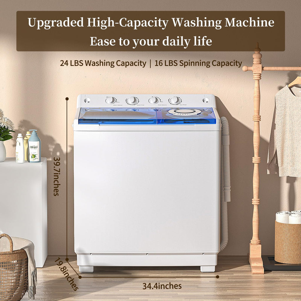 Portable Washing Machine, Twin Tub Washing Machine Laundry Compact Washer spinner Combo with 14lbs capacity, 9Lbs Washer and 5Lbs Spinner dryer for Apartments RVs and Dorms