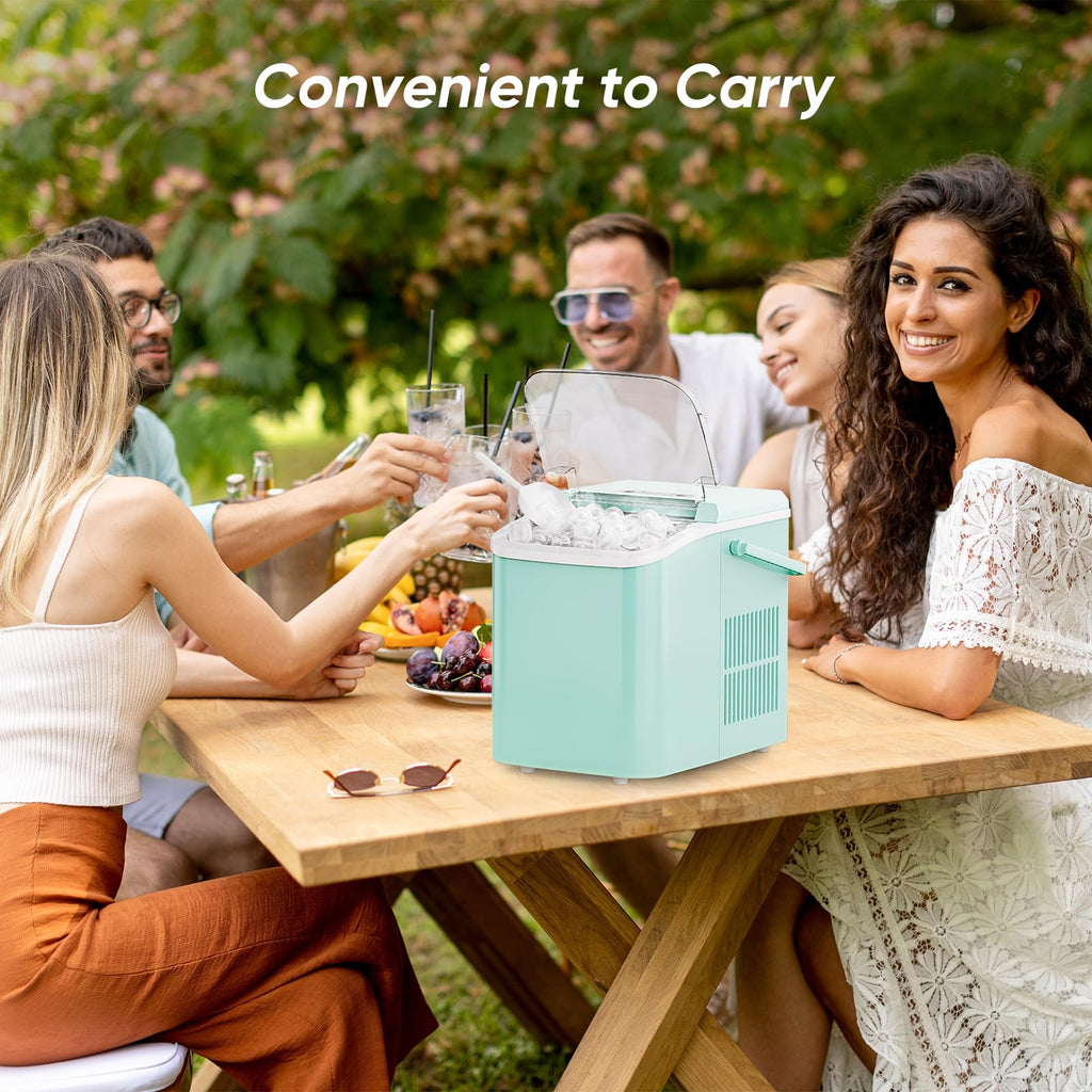 Countertop Ice Maker with Handle, 26lbs/24H Portable Ice Machine, 9 Bullet Ice Cubes Ready in 6 Mins, Self-Cleaning, Quiet Compact Ice Maker for Home, Kitchen, RV, Camping