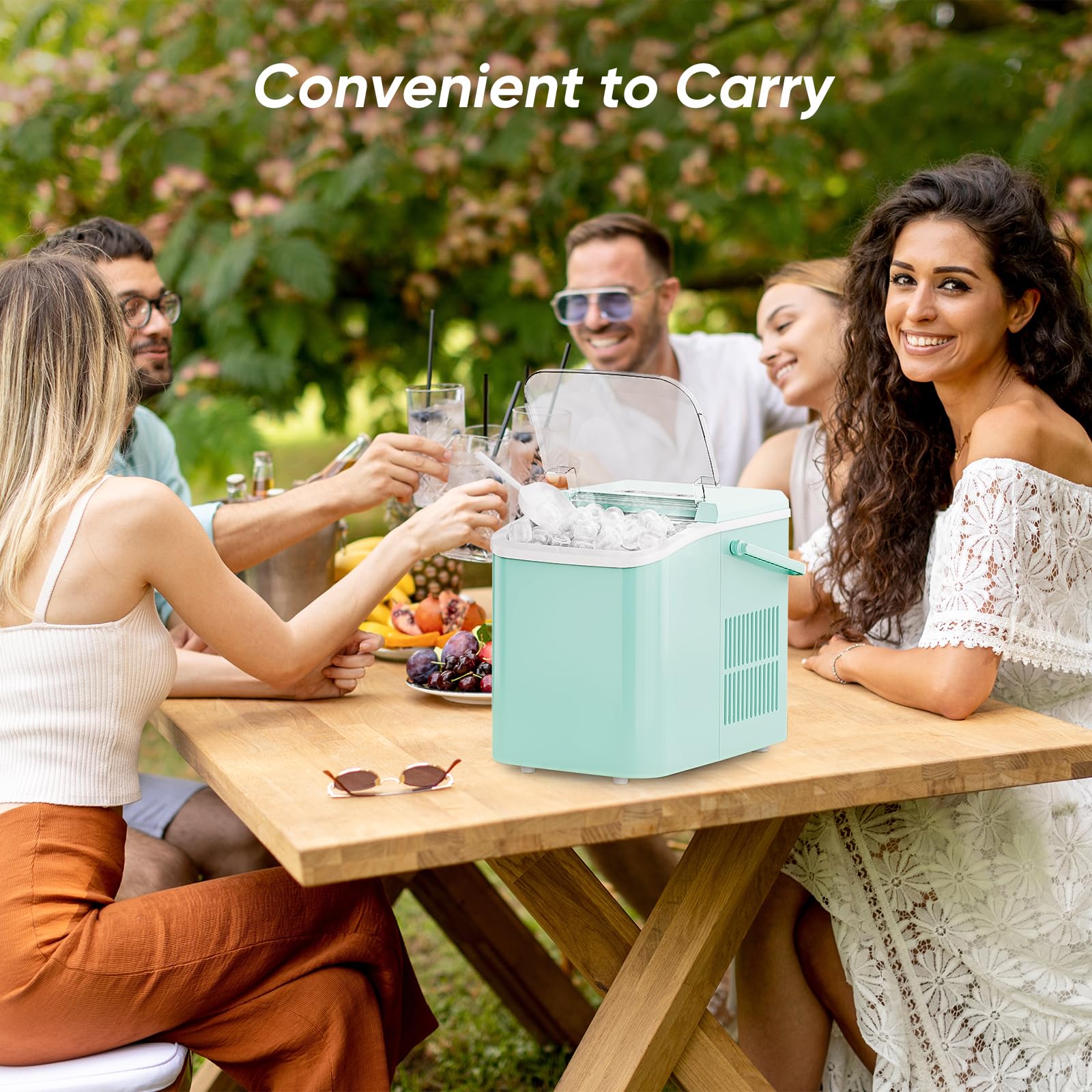 Countertop Ice Maker with Handle, 26lbs/24H Portable Ice Machine, 9 Bullet Ice Cubes Ready in 6 Mins, Self-Cleaning, Quiet Compact Ice Maker for Home, Kitchen, RV, Camping