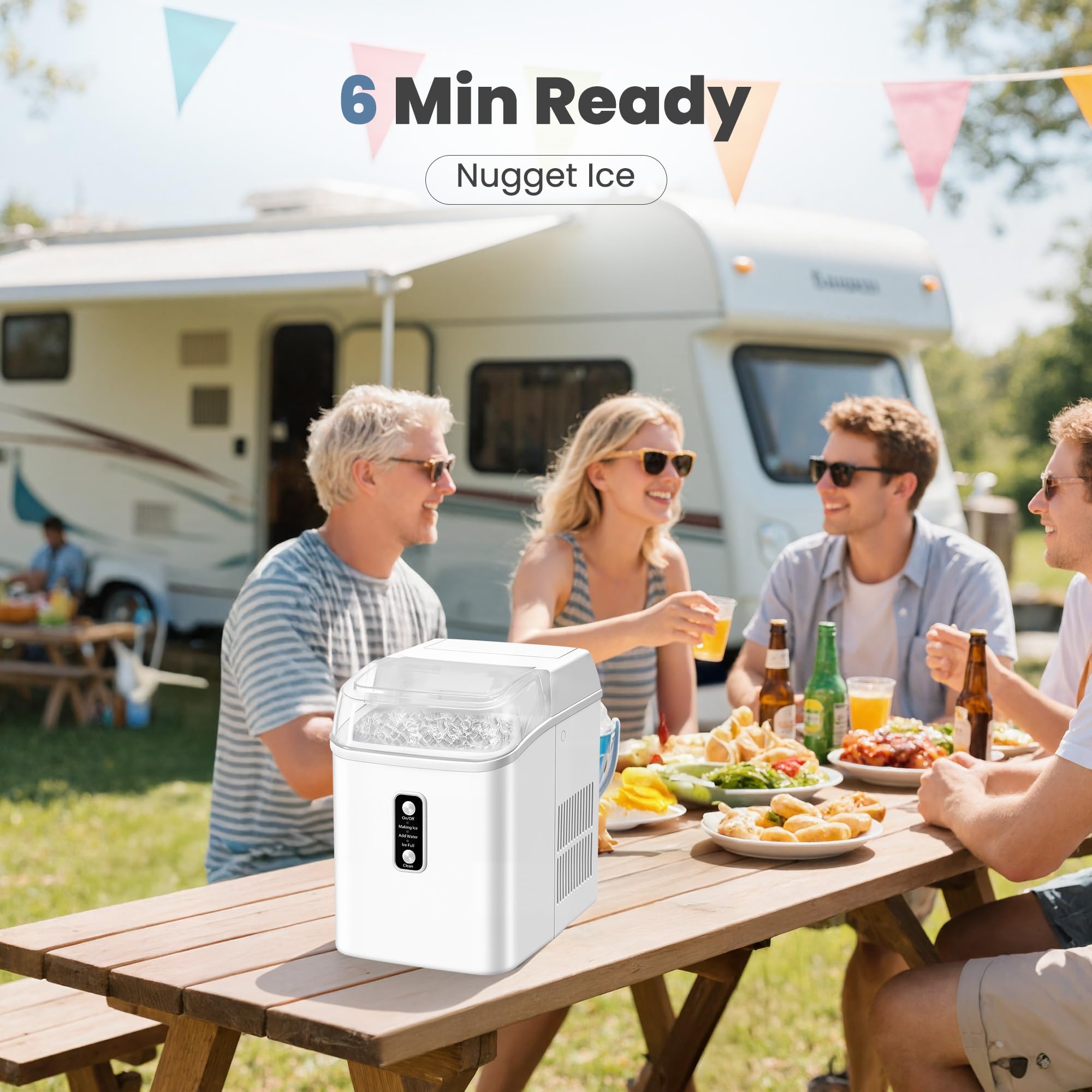 Countertop Ice Maker with Handle, 26lbs/24H Portable Ice Machine, 9 Bullet Cubes Ready in 6 Mins, Self-Cleaning, Quiet Compact for Home, Kitchen, RV, Camping,