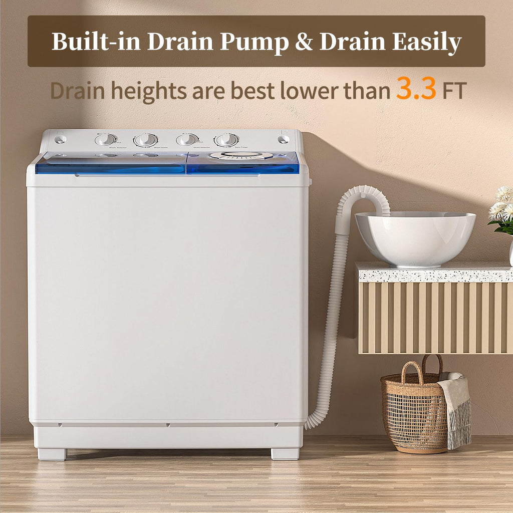Portable Washing Machine, Twin Tub Washing Machine Laundry Compact Washer spinner Combo with 14lbs capacity, 9Lbs Washer and 5Lbs Spinner dryer for Apartments RVs and Dorms